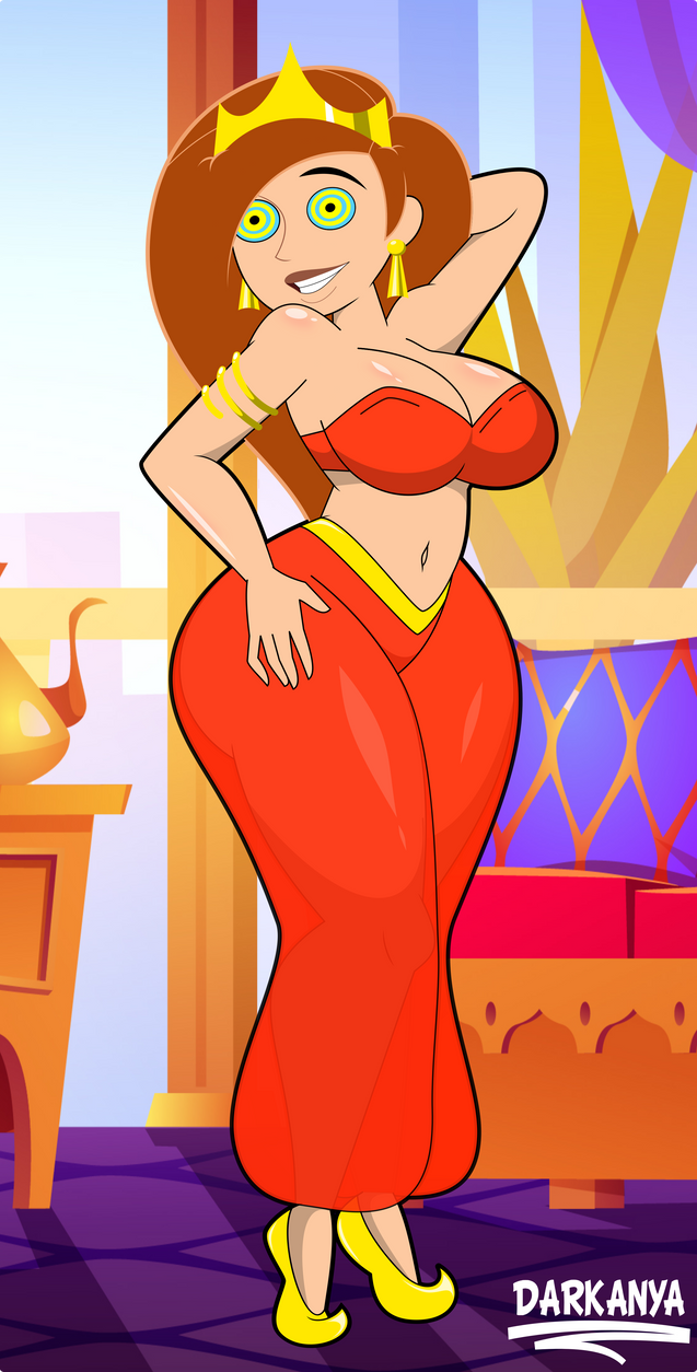 HypnoHub - arms above head breasts cleavage crown disney earrings female  only femsub hand on head hand on hip happy trance harem outfit kim possible  kim possible (series) large breasts nrkb462 posing