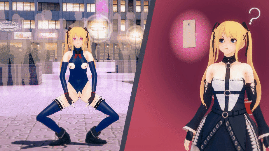 3d animated animated_gif arm_warmers bare_shoulders before_and_after blonde_hair blue_eyes boots bouncing_breasts bow bow_tie breasts cell_phone clothed_exposure collar confused corruption dazed dead_or_alive empty_eyes female_only femsub fingerless_gloves gloves haigure koikatsu! leotard maid maid_headdress marie_rose nail_polish nipples opera_gloves outdoors phone ping_(artist) pink_eyes pussy_juice ribbon small_breasts squatting standing tech_control thighhighs twintails