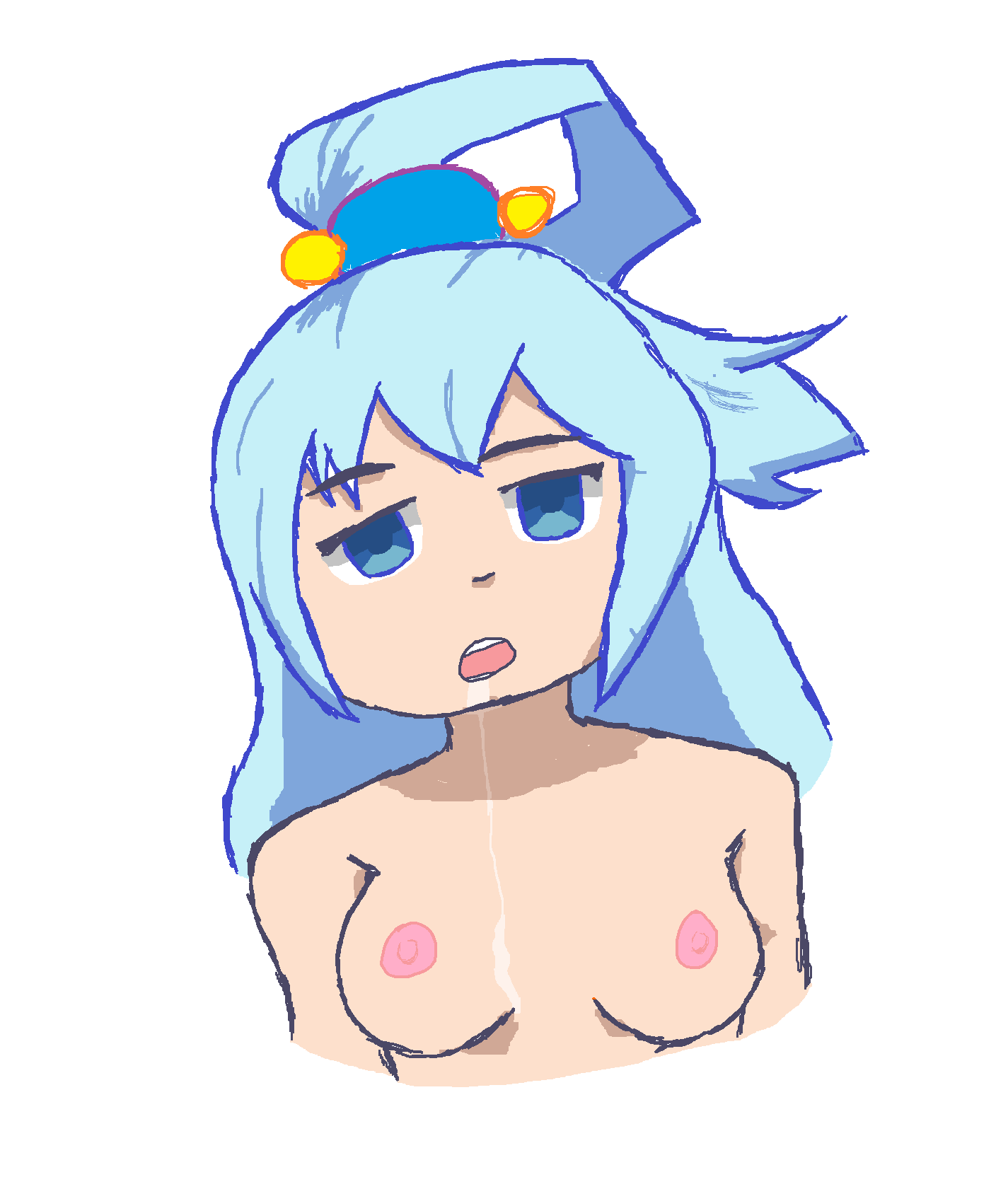 HypnoHub - aqua (konosuba) blue hair breasts empty eyes expressionless  fm400 goddess nude | 172304