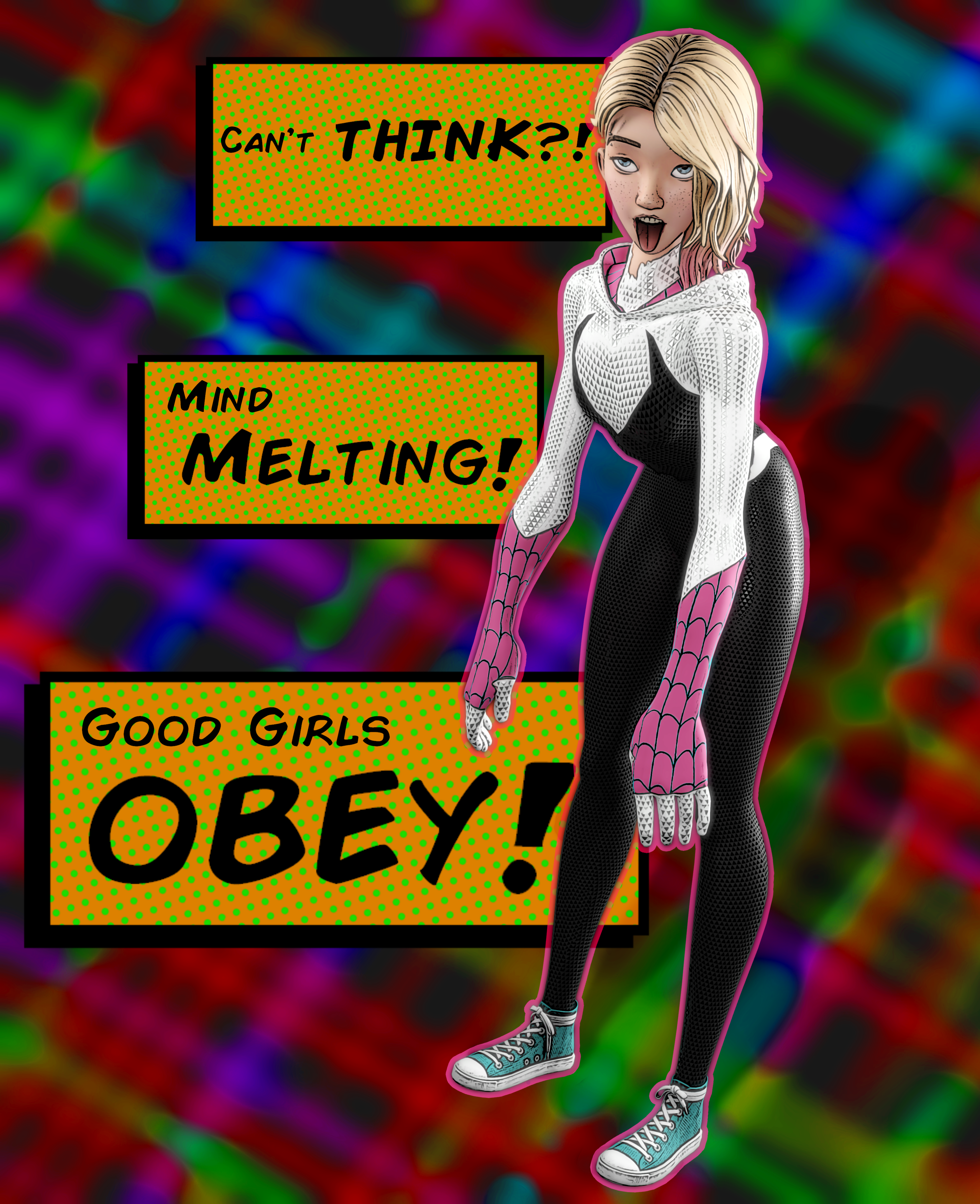 HypnoHub - 3d absurdres ahegao bent over bimbofication blender blonde hair  brain drain comic eye roll femsub freckles gwen stacy hanging down happy  trance marvel comics saltygauntlet sleepy sneakers spider-gwen spider-man  (series)