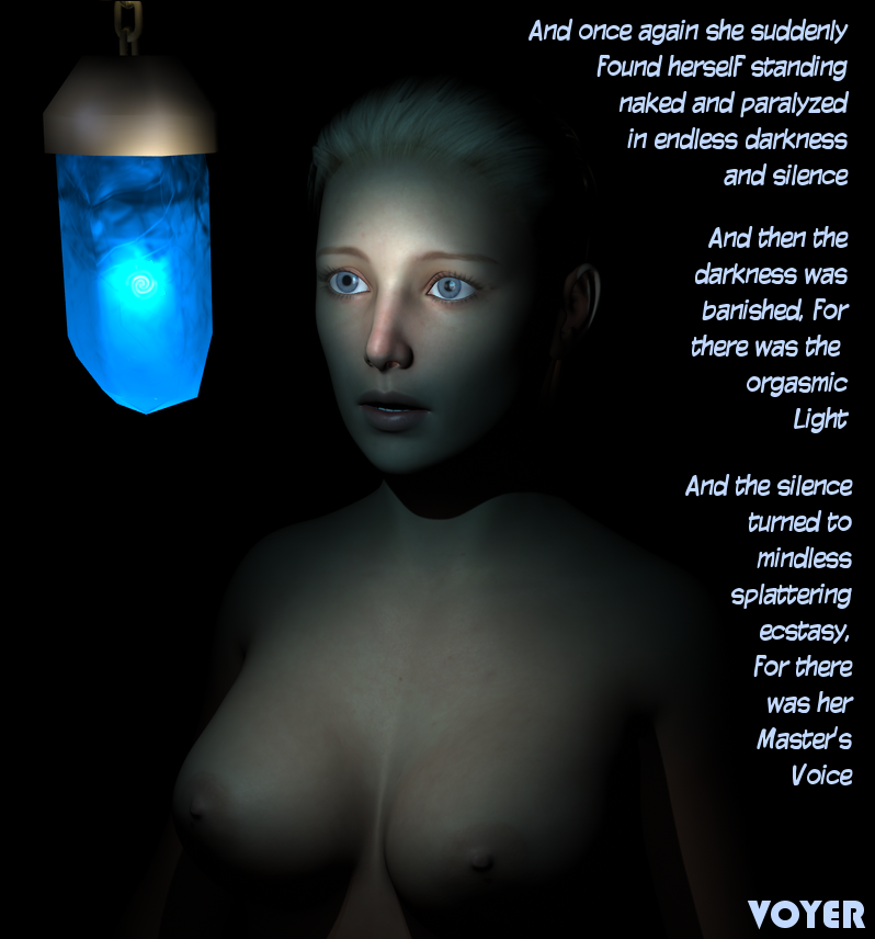 3d blonde_hair blue_eyes breasts crystal female_only femsub large_breasts open_mouth original short_hair text topless voyer