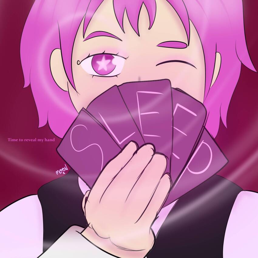 card clothed female_only femdom m00n_key original pink_eyes pink_hair pov_sub spiral text