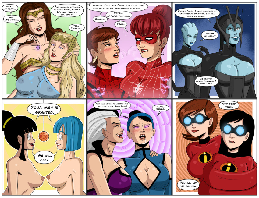 alien alien_girl asari black_hair blonde_hair blue_hair blue_skin blush bottomless breasts brown_hair bulma_briefs chichi cleavage comic corruption costume dazed dc_comics dialogue disney dragon_ball dragon_ball_z drool elastigirl empty_eyes enemy_conversion english_text expressionless female_only femdom femsub glowing glowing_eyes goggles happy_trance helen_parr hippolyta_(dc_comics) hypnotic_accessory hypnotic_voice kitana large_breasts liara_t'soni long_hair marvel_comics mary_jane_watson mask mass_effect matriarch_benezia may_mayday_parker milf mortal_kombat mother_and_daughter multicolored_hair multiple_girls multiple_subs nude open_mouth pheromones polmanning red_hair short_hair sindel smile speech_bubble spider-girl spider-man_(series) spiral_eyes super_hero symbol_in_eyes tech_control text the_incredibles tongue topless violet_parr western white_hair whitewash_eyes wonder_woman yuri