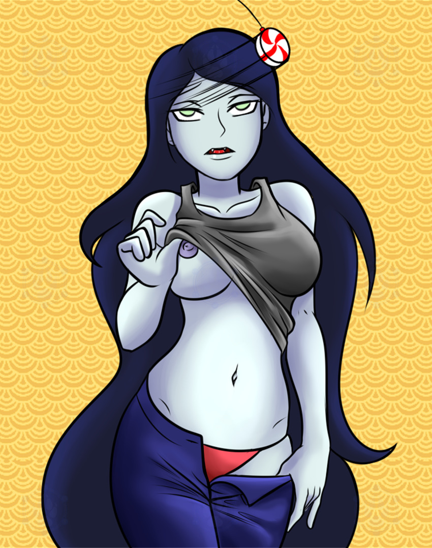 absurdres adventure_time black_hair bottomless breasts cleavage fangs female_only femsub katsiika large_breasts long_hair marceline open_mouth undressing
