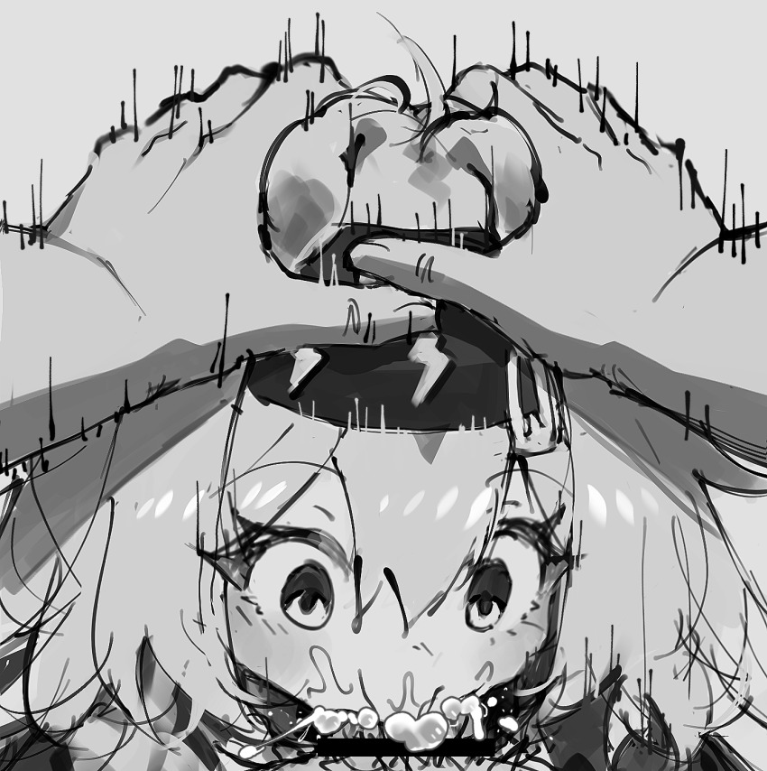 animal_ears arknights cat_ears cat_girl censored clothed clothed_sex cum cum_in_mouth drool empty_eyes fellatio femsub goldenglow_(arknights) greyscale hair_ornament hairband hand_on_head licking maledom paofan penis rape time_stop tongue unaware