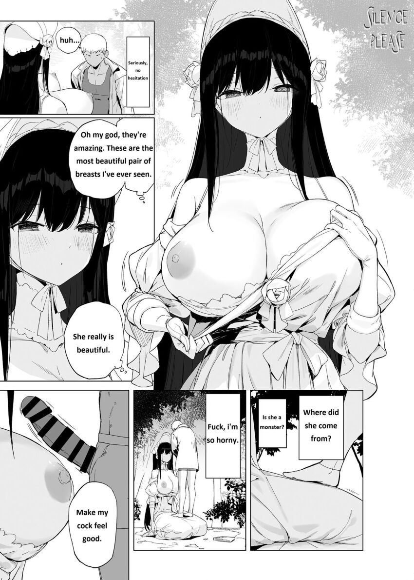 artist_request black_hair comic femsub maledom monochrome penis tagme text