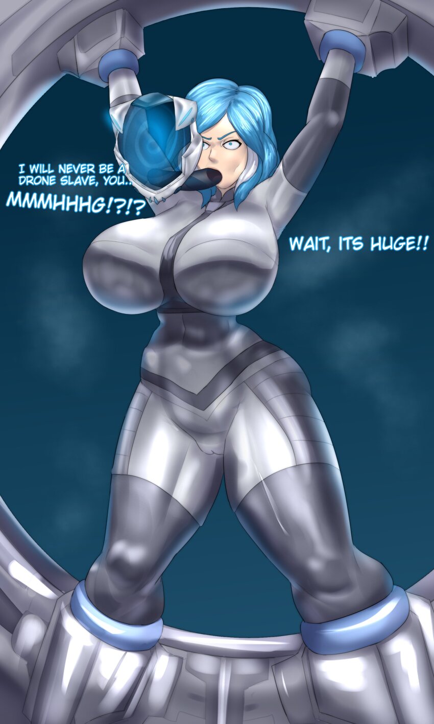 blue_hair breasts dronification femsub gag inazuma_eleven mahoumonsterart mask spiral tech_control yagami_reina