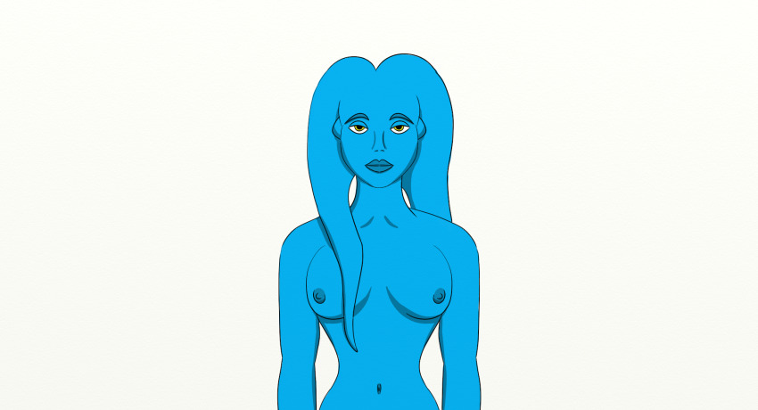 blue_skin breasts davelemon expressionless female_only femsub green_eyes large_breasts looking_at_viewer navel nipples simple_background small_breasts standing standing_at_attention star_wars tentacles topless twi'lek twintails