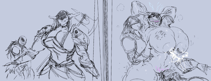 armor armpit_hair armpits axe before_and_after bite_mark black_hair blindfold body_writing bondage brainwaves_(artist) breasts crotch_tattoo cunnilingus draenei drool ear_tag earrings female_only femdom femsub greyscale happy_trance heart_tattoo horns huge_breasts instant_loss lactation large_ass large_hips large_nipples magic magic_tattoo milking multiple_doms multiple_girls muscle_girl nipple_piercing nude pubic_hair pussy pussy_juice sex short_hair sketch smile tattoo thick_thighs world_of_warcraft yuri