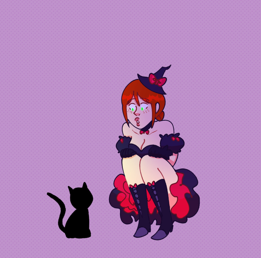 cat female_only femsub freckles glowing glowing_eyes halloween hat littleinksheep open_mouth original viltai_(viltai) witch witch_hat