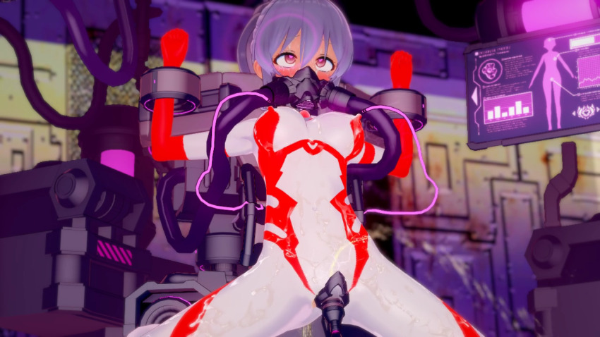 3d blush bodysuit breasts cables corruption dead_source erect_nipples erect_nipples_under_clothes eye_roll female_only femsub gas_mask genderswap gloves heart heart_eyes hypnotic_gas koikatsu! mind_break monitor orange_eyes original personification ponytail restrained sex_machine silver_hair solo spread_legs squirting sweat tears tech_control ultraman urination vaginal wet wet_clothes winggs wires