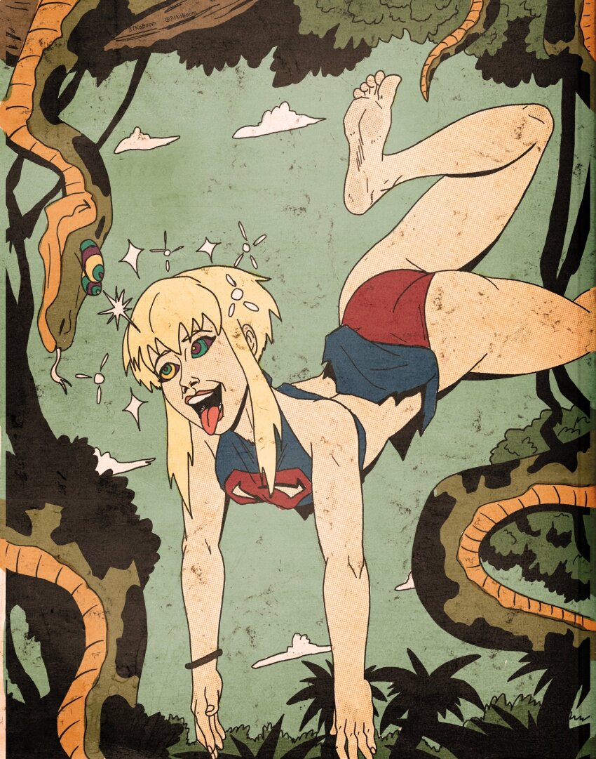 2tkaboom bare_legs barefoot dc_comics disney feet femsub floating hypnotic_eyes kaa kaa_eyes my_adventures_with_superman open_mouth snake supergirl the_jungle_book tongue tongue_out torn_clothes underwear