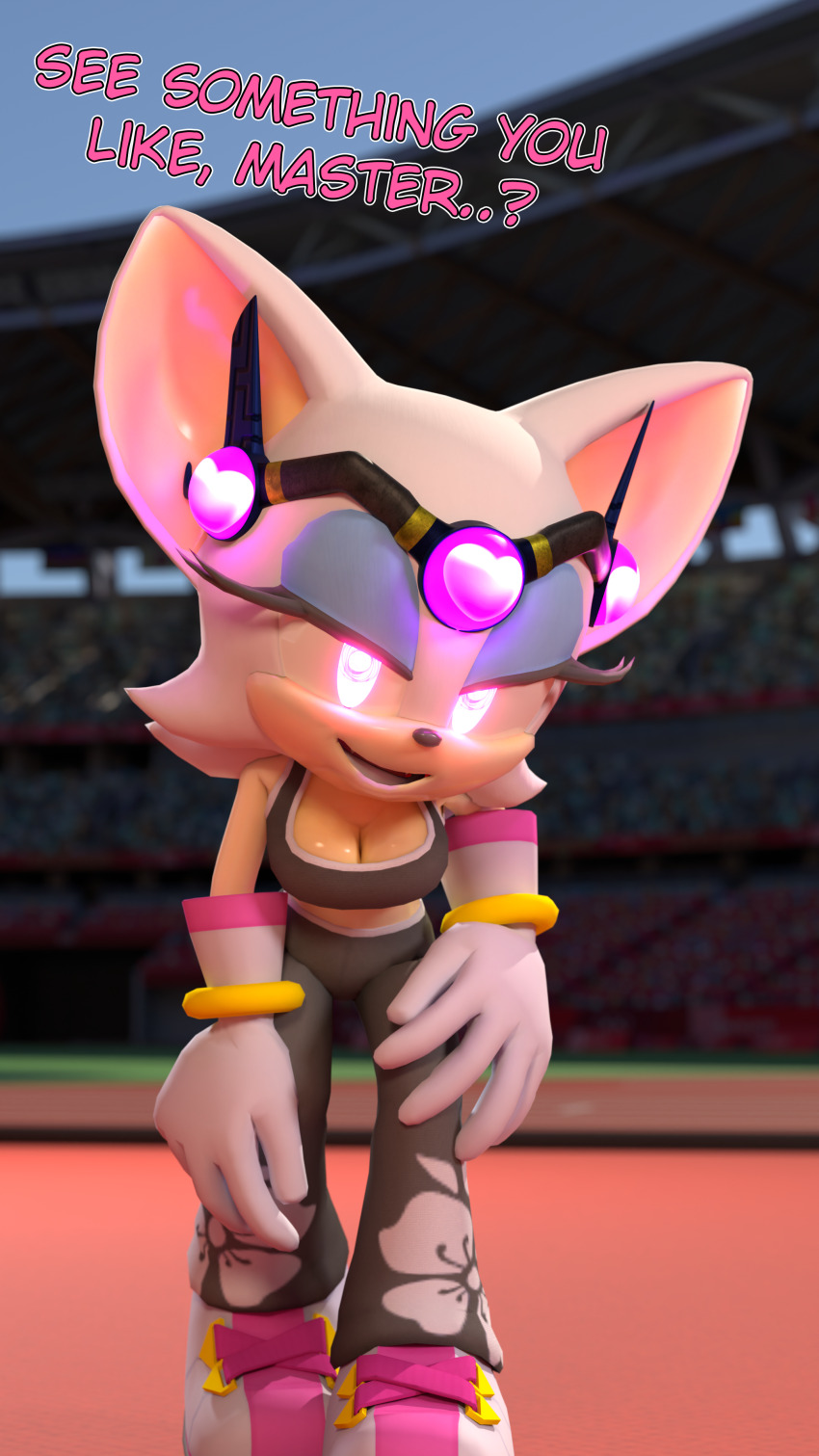 3d bat_girl caption cleavage clothed femsub furry glowing glowing_eyes heart helmet hypnotic_accessory hypnotic_eyes looking_at_viewer manip pink_eyes pov rouge_the_bat sonic_the_hedgehog_(series) spiral spiral_eyes spiralrose23 sports_bra sportswear symbol_in_eyes tech_control text white_hair