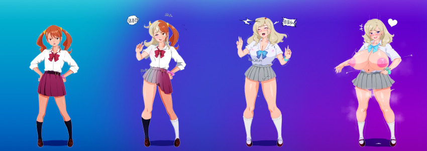 before_and_after bimbofication blonde_hair brain_drain breast_expansion huge_breasts large_breasts original red_hair transformation yaker-kina