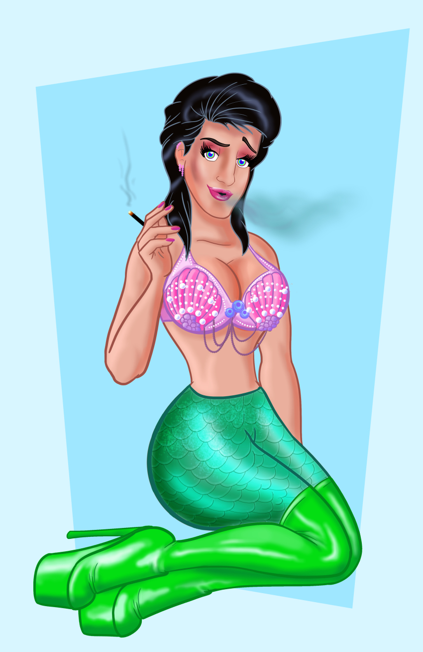 absurdres androgynous bra cleavage disney earrings feminization femsub jewelry lipstick nail_polish nice-ass91 prince_eric solo the_little_mermaid transformation trap underwear wig