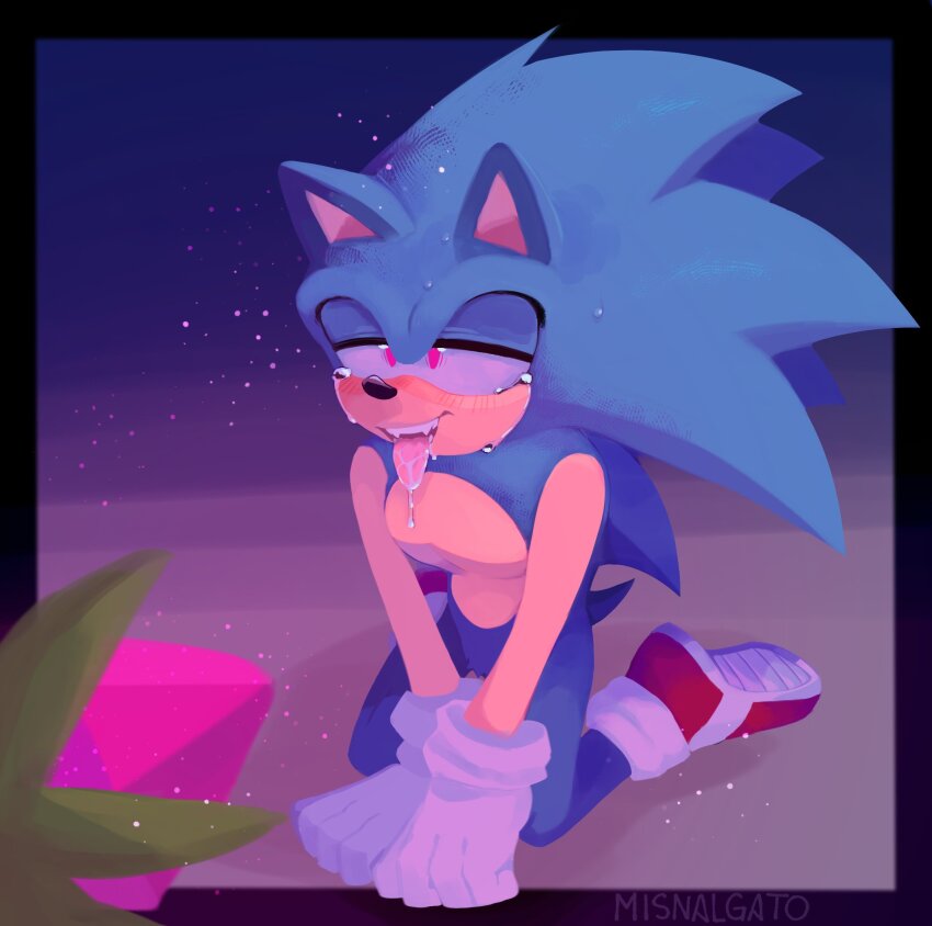 blush drool furry glowing_eyes happy_trance kneeling male_only malesub plant smile sonic_the_hedgehog sonic_the_hedgehog_(series) sweat tongue tongue_out