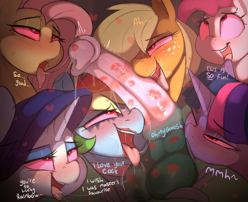 animals_only applejack drool fellatio femsub fluttershy furry happy_trance lipstick_mark maledom my_little_pony non-human_penis open_mouth pegasus_girl penis pinkie_pie rainbow_dash rarity red_eyes tongue_out twilight_sparkle unicorn_girl welost