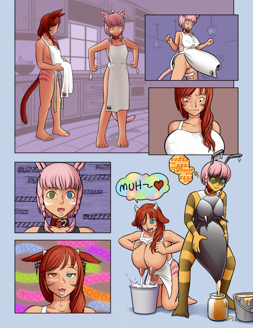 animal_ears antenna apron barefoot bee_futa bee_girl before_and_after bottomless breast_expansion breasts breasts_outside bug_girl cat_girl collar comic cow_girl dazed drool earrings empty_eyes erect_nipples erection feet femsub final_fantasy final_fantasy_xiv futanari futasub hanging_breasts happy_trance heterochromia honey horns huge_breasts huge_nipples hypnotic_accessory jewelry lactation long_hair milking miqo'te multiple_girls multiple_subs naked_apron non-human_feet open_clothes original penis pink_hair red_hair sabrith_ebonclaw_(sabrith) sleepymaid tail tattoo tayelle_ar'mendin_(sabrith) text tongue tongue_out transformation twintails unusual_cum yellow_skin