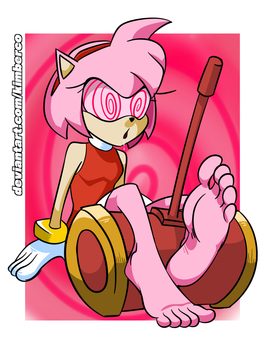absurdres amy_rose barefoot drool feet female_only femsub foot_focus furry hedgehog_girl kimberco open_mouth pink_hair short_hair solo sonic_the_hedgehog_(series) spiral_eyes symbol_in_eyes text