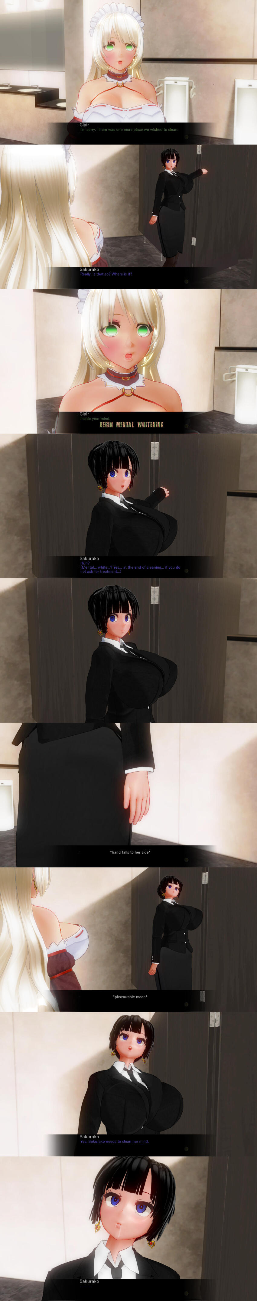 3d absurdres breasts claire_moreau_(made_to_order) comic custom_maid_3d_2 empty_eyes femsub hard_translated kamen_writer_mc large_breasts maid maid_headdress sakurako_daimon_(made_to_order) tech_control text translated twins