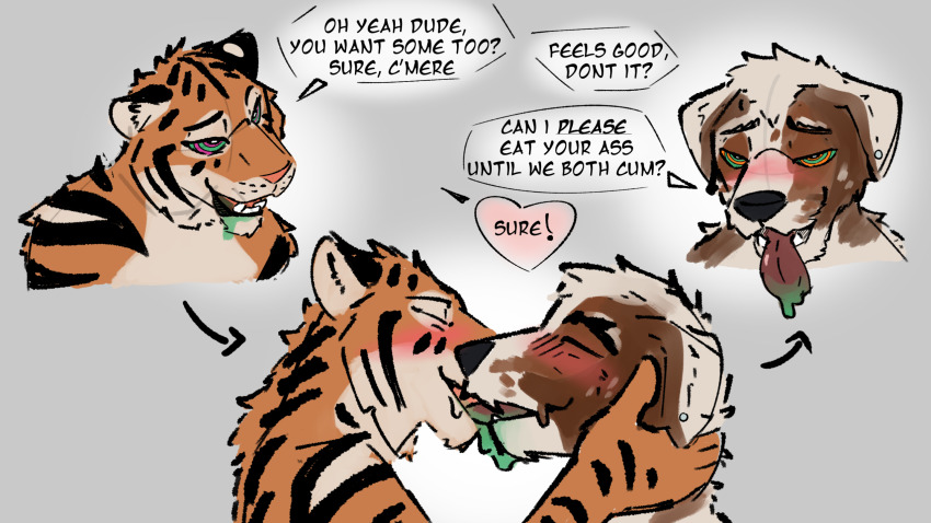 aware blush comic consensual dazed dog_boy drool furry happy_trance heavy_eyelids hypnotic_drink juno_(picante_tortuga) kaa_eyes kissing male_only malesub open_mouth original picante_tortuga potion simple_background tiger_boy tongue tongue_out topless yaoi