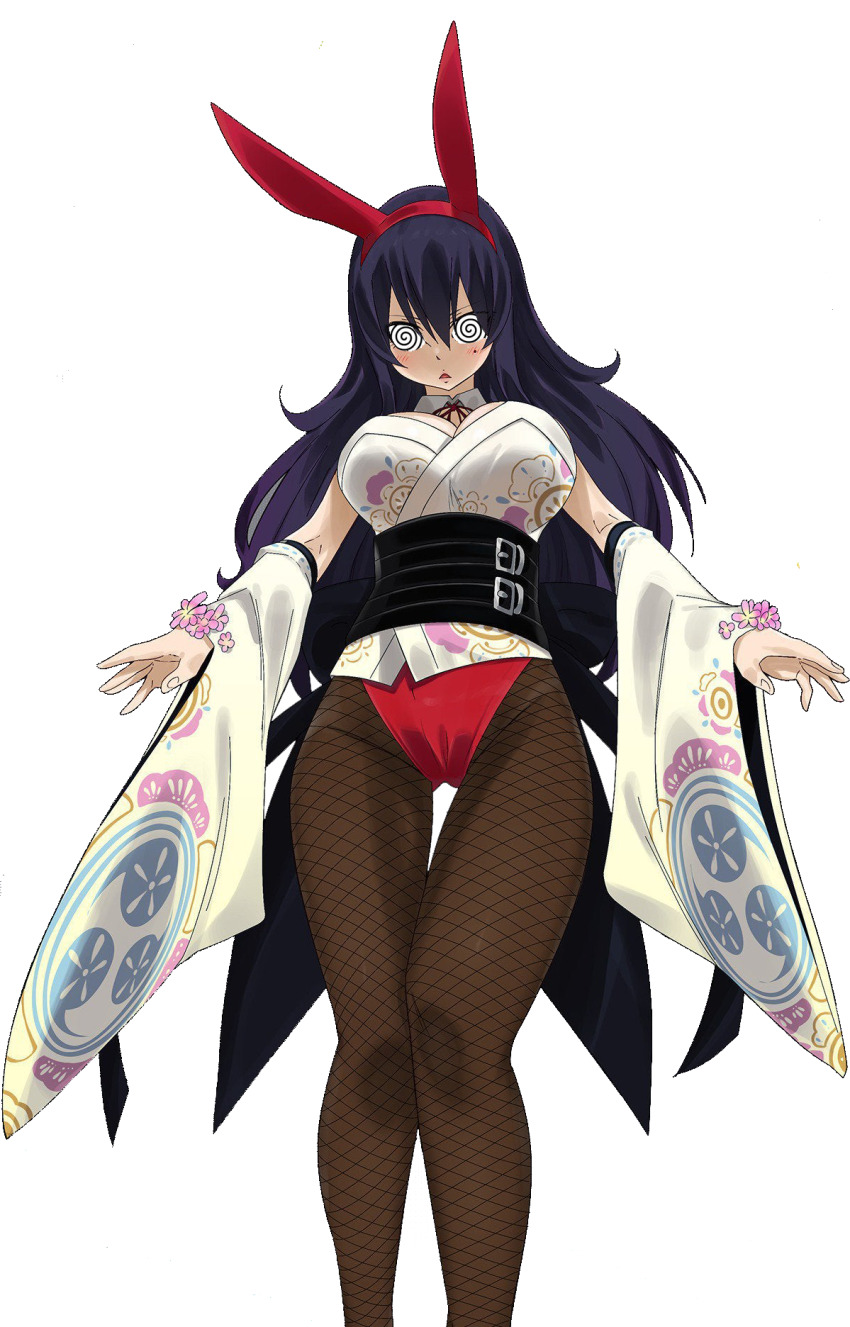 black_hair blush breasts bunny_ears bunny_girl bunnysuit cleavage cuffs edens_zero fake_animal_ears female_only femsub fishnets homura_kogetsu huge_breasts hypnosex_(manipper) large_breasts long_hair manip open_mouth spiral spiral_eyes symbol_in_eyes thighhighs very_long_hair