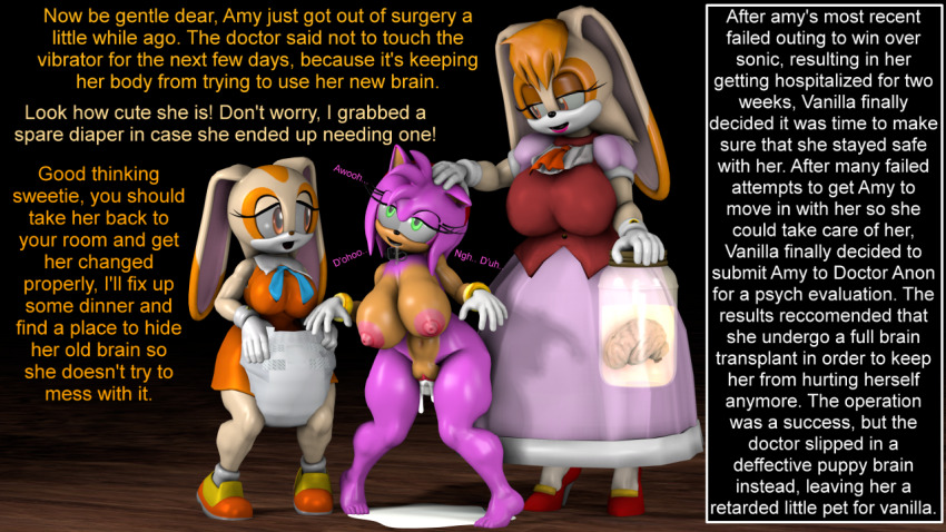 3d amy_rose bootypatootie bottomless brain brain_drain breasts bunny_girl caption cream_the_rabbit cum diaper drool empty_eyes external_brain female_only femdom femsub furry happy_trance hedgehog_girl large_breasts lobotomy mother_and_daughter nude open_mouth pussy pussy_juice smile sonic_the_hedgehog_(series) text topless vanilla_the_rabbit