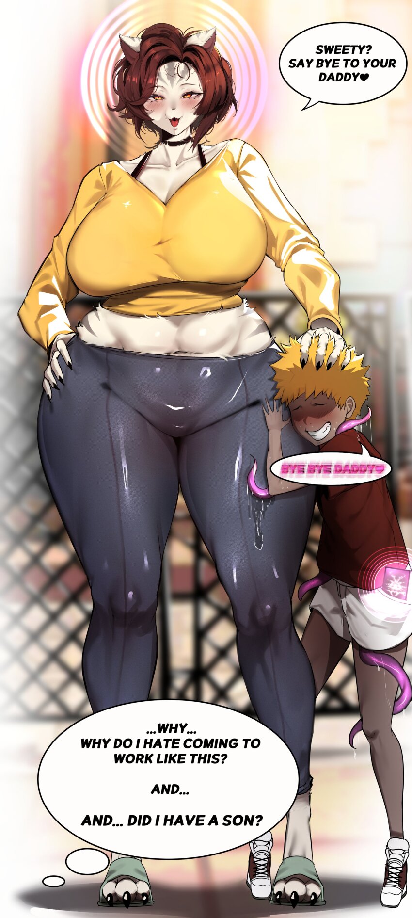 altered_common_sense blonde_hair blush breasts brown_hair clothed dialogue english_text femsub furry hypnotic_app kantan kiddom maledom milf phone short_hair shota spiral tentacles text