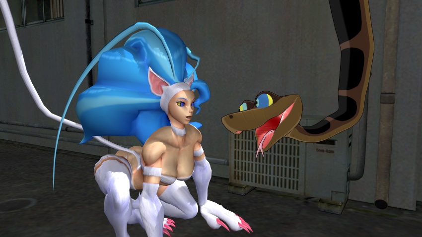 3d a_new_recipeh all_fours blue_hair breasts capcom cat_ears cat_girl cat_tail cross_mmd darkstalkers disney feet felicia_(darkstalkers) femsub forked_tongue hypnotic_eyes kaa kaa_eyes kaahgomedl maledom mmd non-human_feet open_mouth sab64 snake tail texasnerd the_jungle_book tongue tongue_out very_long_hair