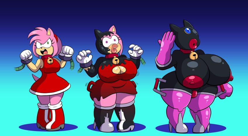 amy_rose breast_expansion breasts cleavage cleavage_cutout dronification femsub furry hedgehog_girl huge_breasts large_hips latex prinnydood saluting sequence sonic_the_hedgehog_(series) tagme transformation