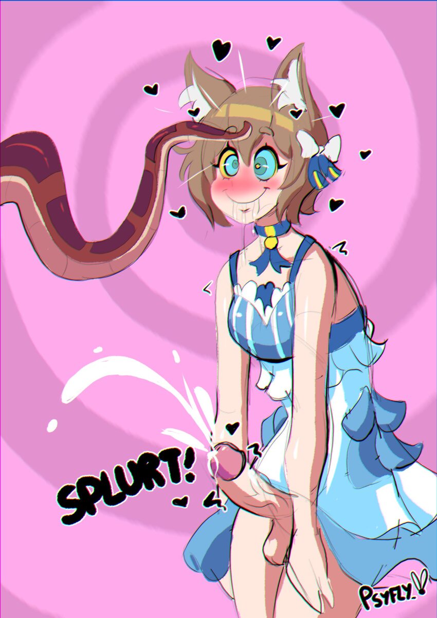 bottomless cat_boy cat_ears choker cum disney dress drool felix_argyle femboy handsfree_ejaculation kaa kaa_eyes male_only maledom malesub penis psyfly re:zero_starting_life_in_another_world signature snake spiral_background tail the_jungle_book