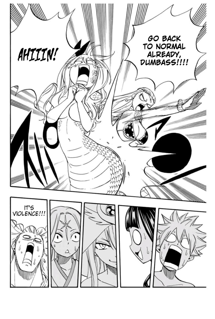 aquarius_(fairy_tail) breasts dialogue fairy_tail femsub greyscale long_hair lucy_heartfilia monochrome monster_girl naga_girl natsu_dragneel open_mouth ribbon scales snake_girl spanking spoilers text topless