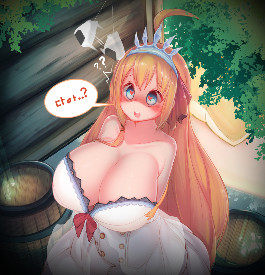 blue_eyes blush breasts crown dress femsub heart heart_eyes huge_breasts jewelry large_breasts long_hair msstem1899 pecorine pendulum princess_connect!_re_dive symbol_in_eyes text translation_request wedding_dress