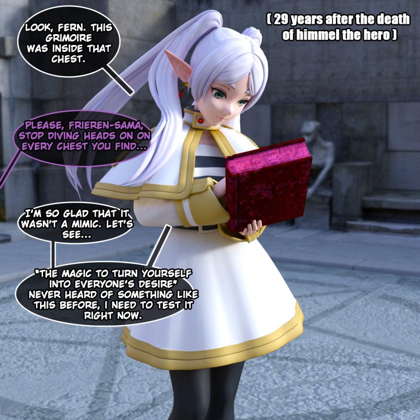 3d bimbofication comic elf_ears english_text frieren frieren:_beyond_journey's_end grakio magic text twintails white_hair