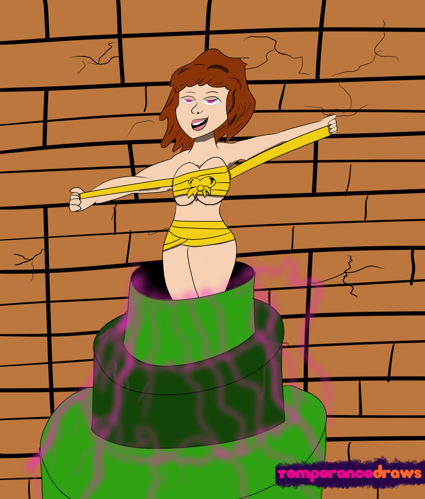 absurdres april_o'neil birthday bottomless breasts brown_hair censored empty_eyes female_only femsub happy_trance hypnotic_gas naked_ribbon nude open_mouth pink_eyes ribbon short_hair smile solo teenage_mutant_ninja_turtles temperancedraws topless