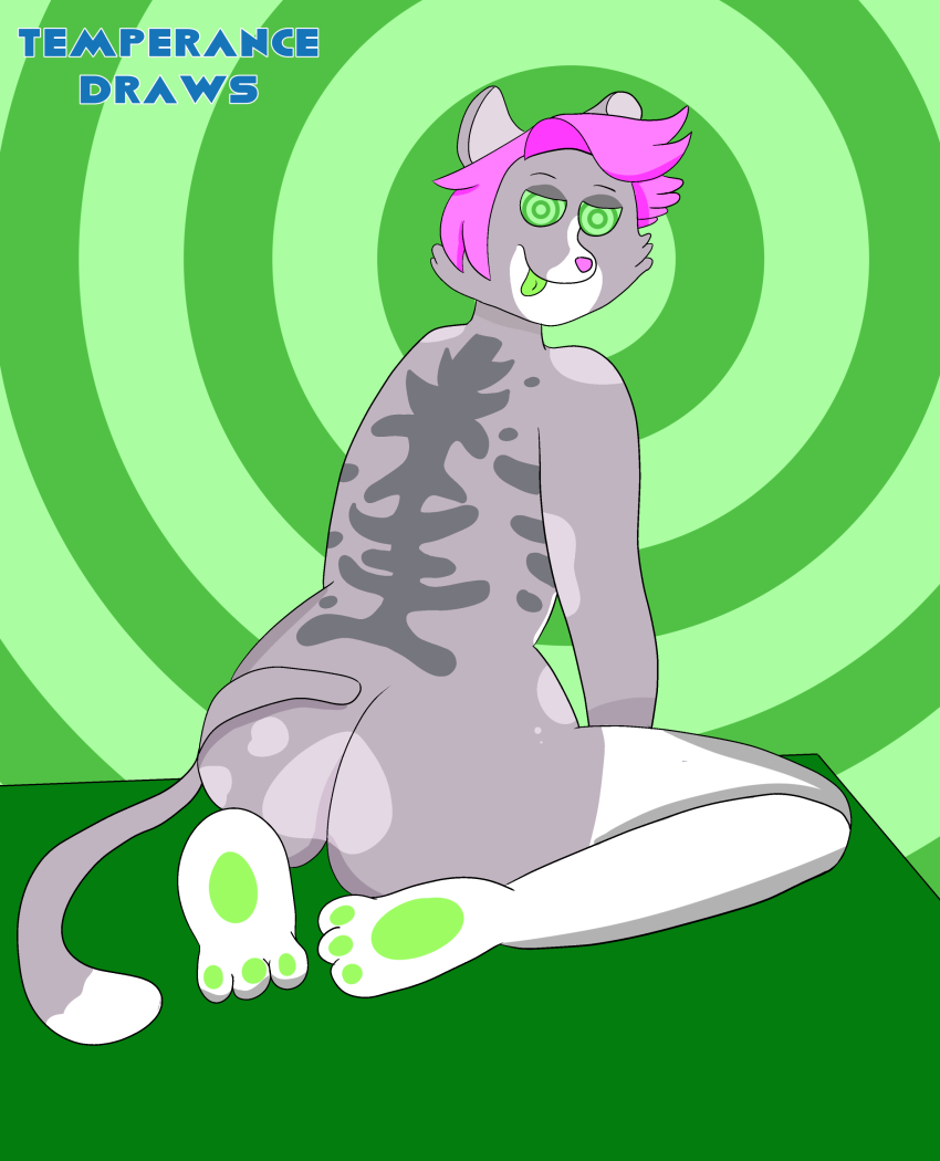 absurdres ass bottomless callie_the_callico_(callielewds) cat_ears cat_girl female_only femdom furry large_ass looking_at_viewer looking_back nude original pov pov_sub ring_eyes short_hair smile solo symbol_in_eyes tail temperancedraws tongue tongue_out topless