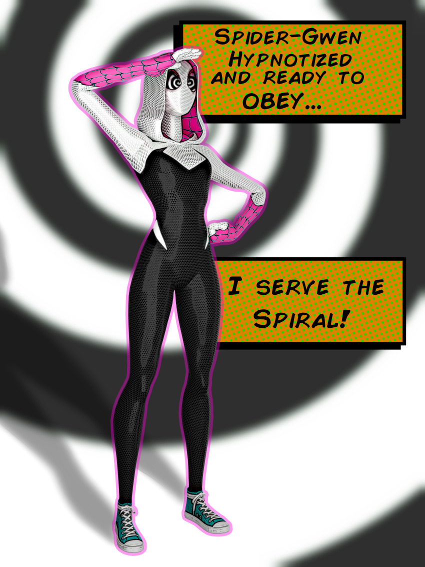 HypnoHub - 3d femsub gwen stacy happy trance marvel comics saltygauntlet  saluting shoes spider-gwen spider-man (series) spiral background spiral  eyes standing standing at attention super hero symbol in eyes text | 158097