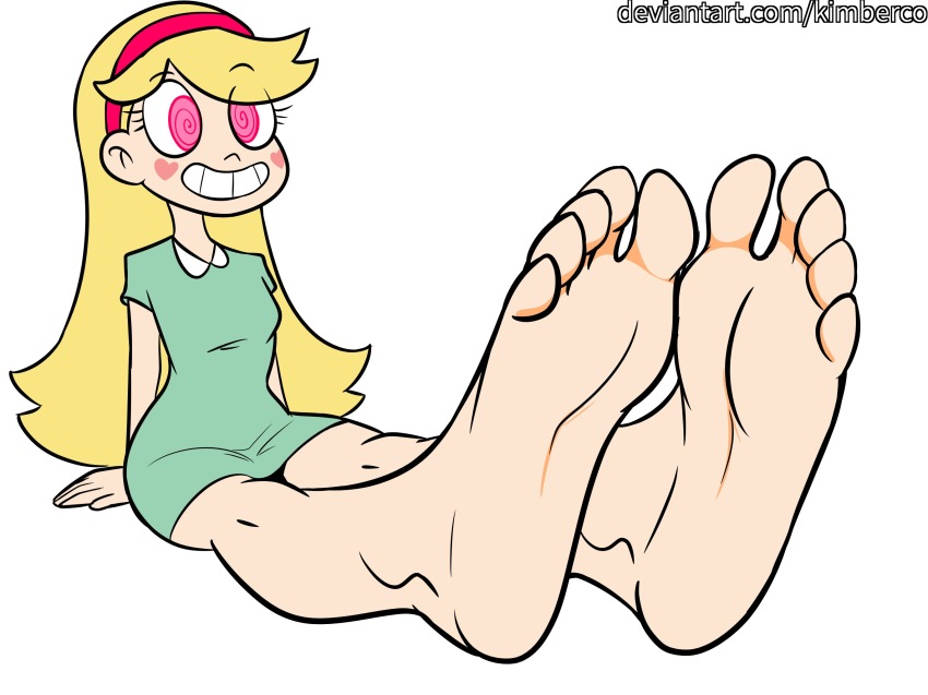 barefoot blonde_hair disney feet female_only femsub foot_focus happy_trance heart huge_feet kimberco long_hair sitting smile solo spiral_eyes star_butterfly star_vs_the_forces_of_evil symbol_in_eyes western