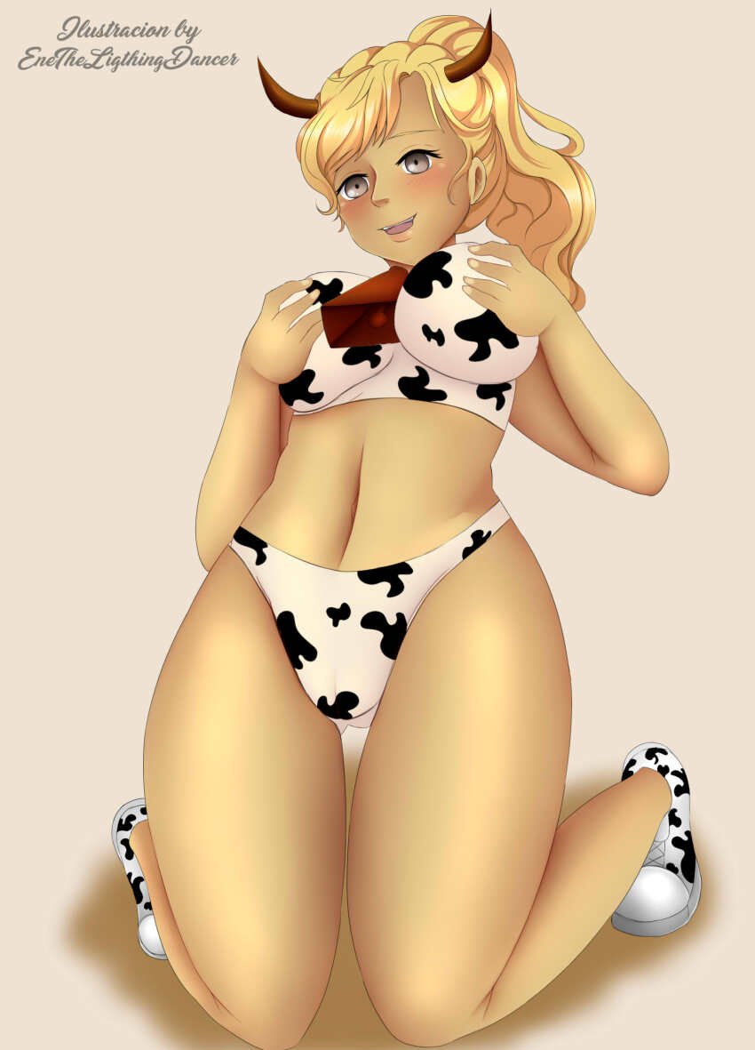 absurdres annabeth_chase bikini bikini_top blonde_hair brain_drain breasts cow_girl cowbell empty_eyes enetheligthingdancer female_only femsub groping horns hucow hypnotic_accessory large_breasts percy_jackson_&_the_olympians shoes