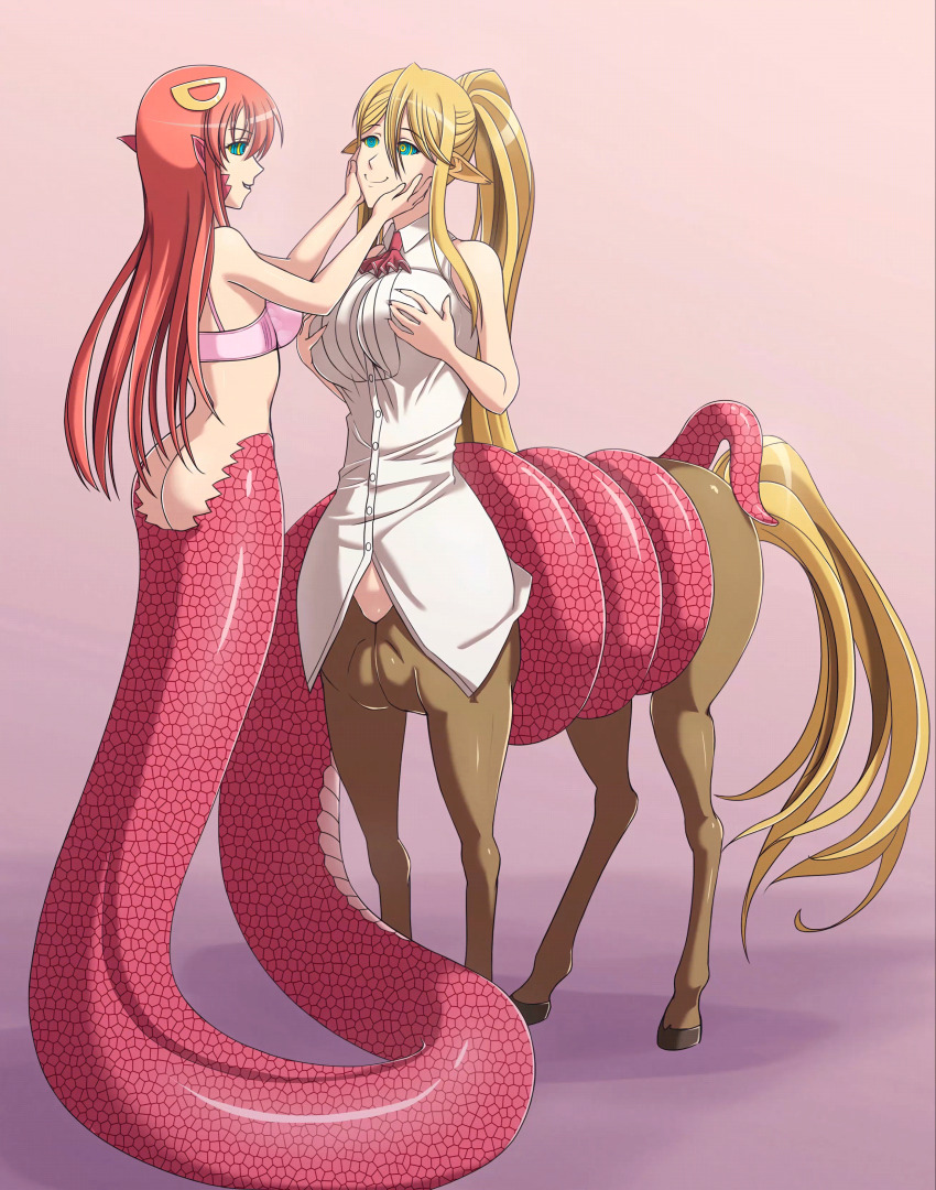absurdres animal_ears animated animated_eyes_only animated_gif ass blonde_hair bra breasts centaur centorea_shianus coils elf_ears female_only femdom femsub happy_trance huge_breasts hypnoner_(manipper) hypnotic_eyes ivatent_(manipper) kaa_eyes long_hair manip miia_(monster_musume) monster_girl monster_musume naga_girl red_hair snake_girl underwear zelamir