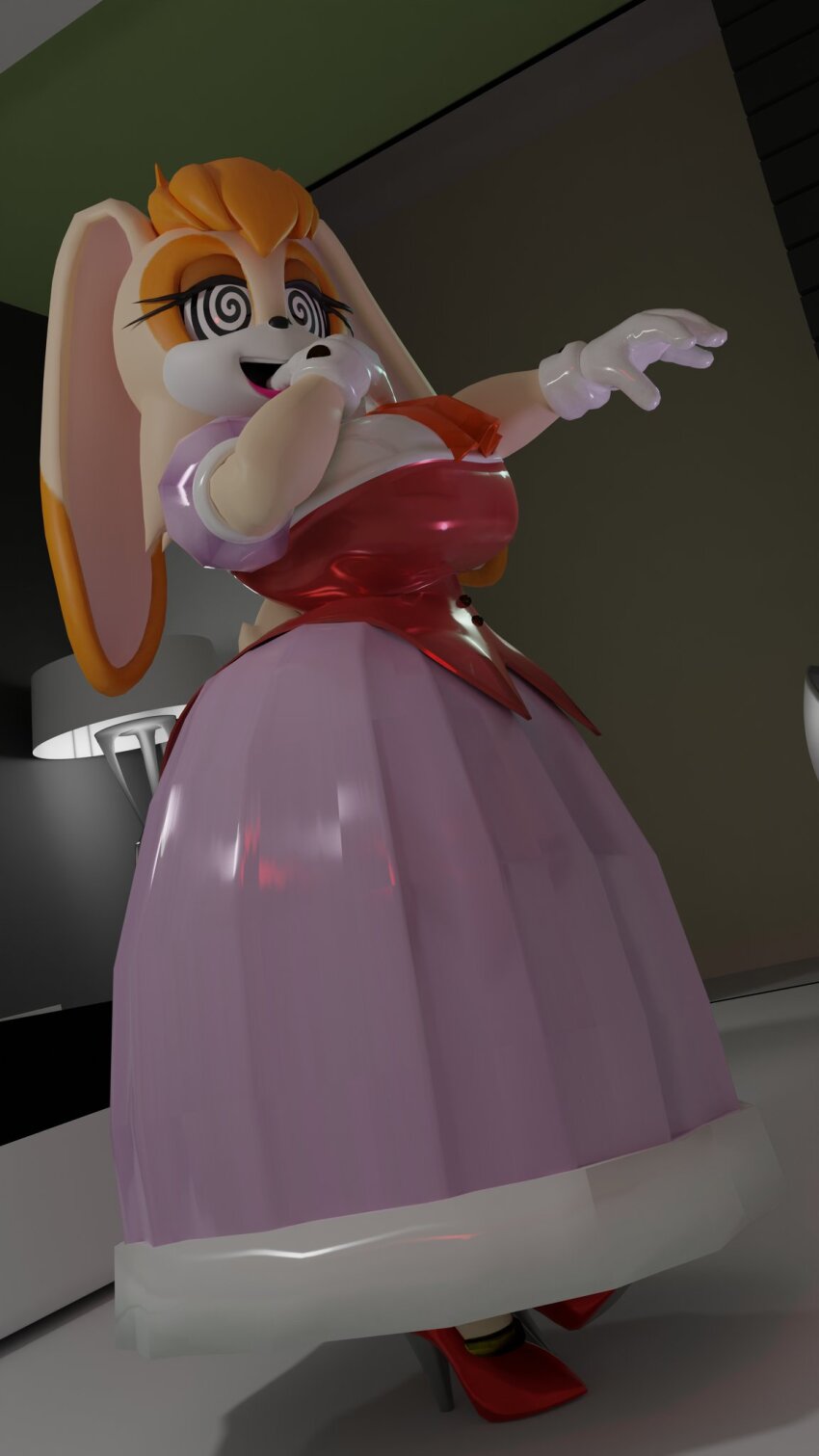 3d breasts bunny_girl empty_eyes female_only femsub furry happy_trance large_breasts latex open_mouth orange_hair palisal smile sonic_the_hedgehog_(series) spiral_eyes symbol_in_eyes vanilla_the_rabbit