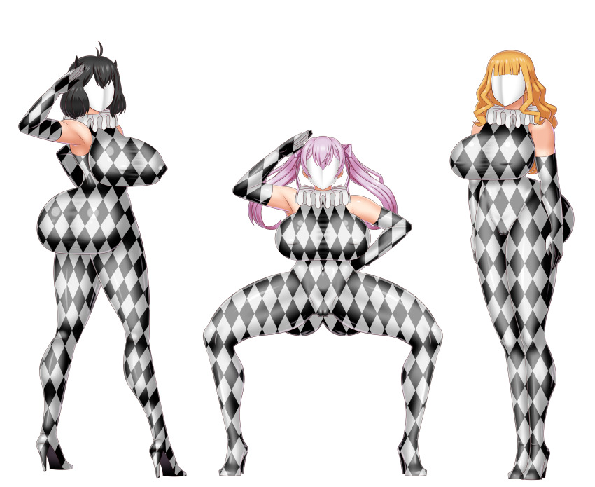 ass bangs bare_shoulders black_clover black_hair bluebullpen bodysuit breasts drone dronification expressionless faceless female_only femsub gloves high_heels horns huge_ass huge_breasts large_ass large_breasts latex long_hair mask mimosa_vermillion multiple_girls multiple_subs nero_(black_clover) noelle_silva opera_gloves orange_hair pink_hair saluting short_hair squatting standing standing_at_attention story twintails white_hair