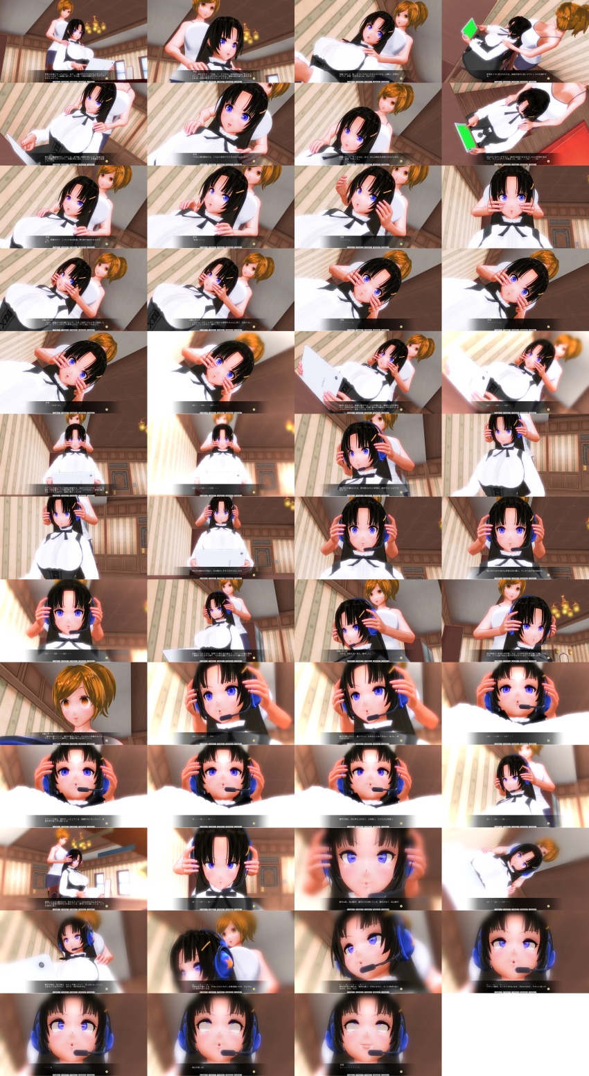 3d absurdres breasts comic custom_maid_3d_2 dialogue empty_eyes expressionless female_only hypnotic_screen hypnotized_hypnotist izumi_(made_to_order) kamen_writer_mc large_breasts rika_(made_to_order) screenshot text
