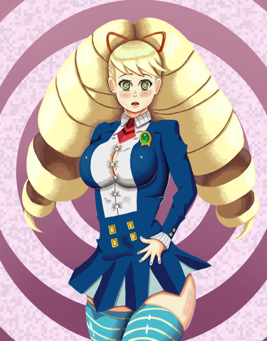 absurdres blonde_hair breasts capcom expressionless female_only femsub foolycooly large_breasts luna_platz megaman_(series) megaman_star_force open_mouth school_uniform spiral_eyes symbol_in_eyes twintails very_long_hair
