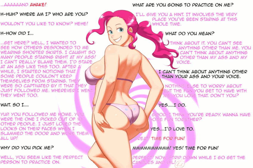 animated animated_gif ass ass_focus breasts caption equestria_girls femdom happy_trance hwd171_(manipper) hypnotic_ass large_ass large_breasts looking_at_viewer looking_back lvl manip my_little_pony panties pink_hair pinkie_pie ponytail pov pov_sub short_hair text underwear waverun_(manipper) western