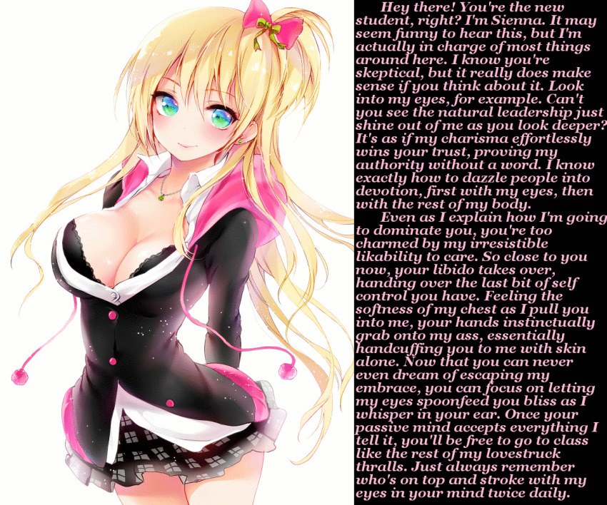 airegin416_(manipper) animated animated_eyes_only animated_gif blonde_hair blush breasts caption female_only femdom hypnotic_eyes large_breasts looking_at_viewer manip multicolored_eyes necklace pov pov_sub rainbow_eyes school_uniform text