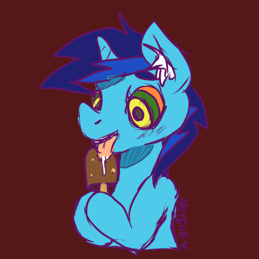 anykoe blue_hair blue_skin dial_liyon drool drugged furry hypnotic_food ice_cream kaa_eyes licking mushroom my_little_pony open_mouth original short_hair signature sketch smile tongue tongue_out transparent_background unicorn unicorn_boy