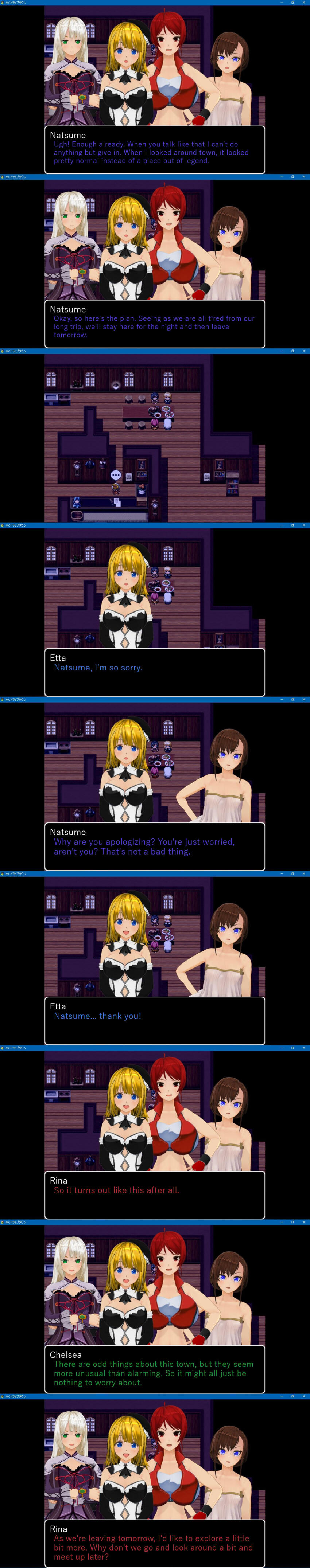 3d absurdres blonde_hair breasts brown_hair chelsea_(mc_trap_town) comic custom_maid_3d_2 english_text etta_(mc_trap_town) hard_translated kamen_writer_mc large_breasts long_hair natsume_(mc_trap_town) red_hair rina_(mc_trap_town) short_hair small_breasts text translated white_hair