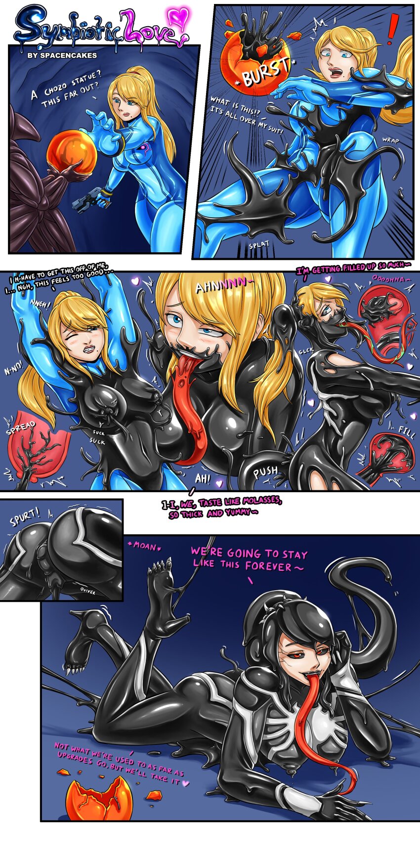 before_and_after blonde_hair brain brain_injection cervix_penetration comic corruption femsub gun long_hair long_tongue marvel_comics metroid_(series) nintendo nipple_penetration ponytail samus_aran slime spacen'cake symbiote tentacle_sex tentacles text tongue tongue_out trap venom_(marvel) x-ray zero_suit