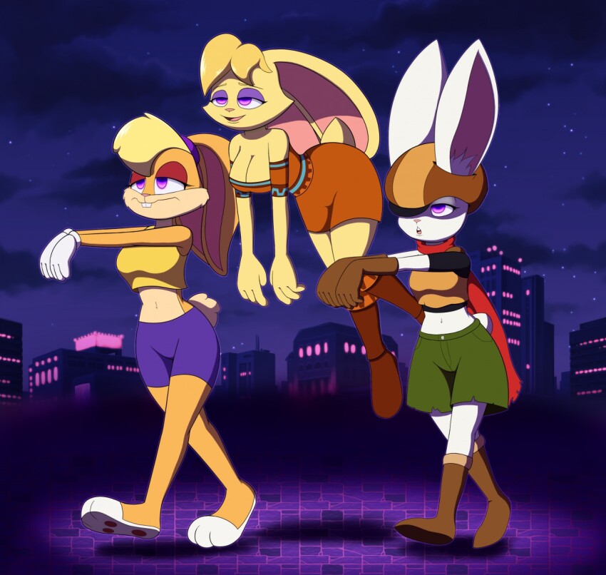 barefoot bianca_(spyro_the_dragon) blonde_hair breasts bunny_girl cleavage dr._chaos dragon_ball dragon_ball_super empty_eyes femsub floating furry hat large_breasts lola_bunny looney_tunes midriff multiple_girls multiple_subs non-human_feet purple_eyes short_hair sorrel spyro_the_dragon_(series) zombie_walk